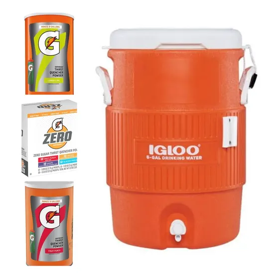 Pack Thermo Igloo 18.9 Litros Y Bebidas Gatorade En Polvo 