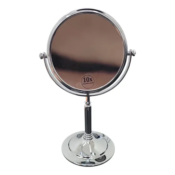 Espejo Tocador Con Aumento 10x /15cm Pie Plateado