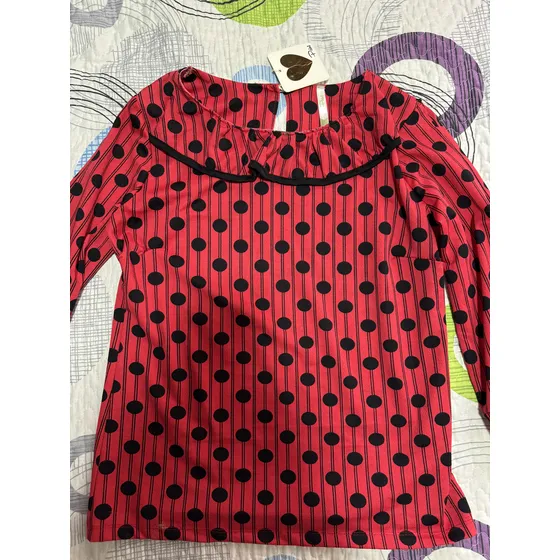 Blusa Blusas Roja Pepas Negras Manga 3/4