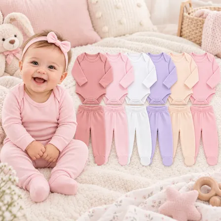 Kit 6 Pç Body Manga Longa Mijão Roupa De Bebê Algodão Menina Menina Sortido Prematuro
