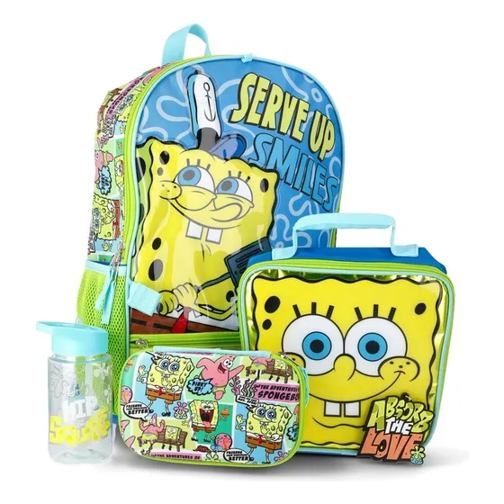 Set Mochila Escolar Bob Esponja 5 Pzas, Lonchera,  Lapicera
