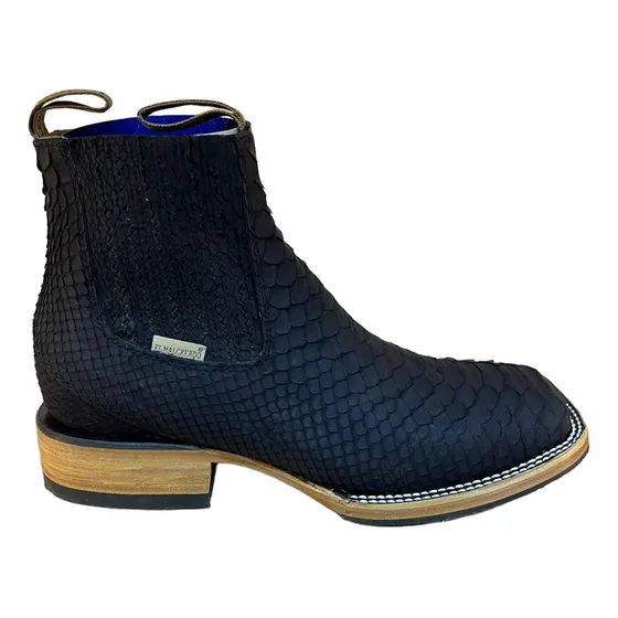 Botin Bulldog Piel De Piton Original Color Negro Con Cinto