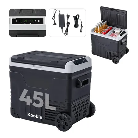 Geladeira Portátil Kookin 45L Duas Zonas Independentes Compressor 12V/24V 110V/220V -20°C Carro Caminhão Motorhome com Adaptador
