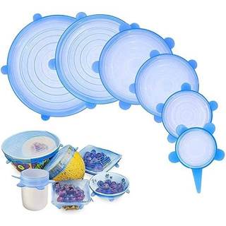 6 Tapas Silicona Flexible Ajustable Estirable Reutilizable 6 Tapas Silicona Flexible Ajustable Estirable Reutilizable