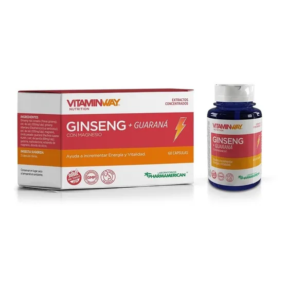 Ginseng + Guaraná - 60 Cápsulas Vitaminway - Energizante Sabor Sin Sabor