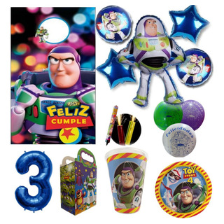 Kit Fiesta Buzz Platos Globos Decora Bolo Vela 20 Niños Kit Fiesta Buzz Platos Globos Decora Bolo Vela 20 Niños