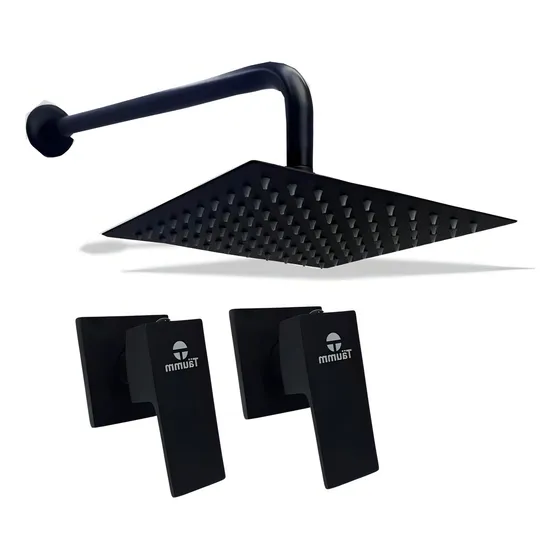 Regadera Ducha Negra Acero Cuadrada 20cm Mas Manijas Acabado Mate Color Negro