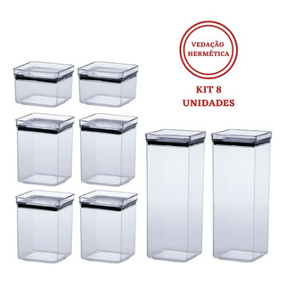 Kit Potes Herméticos Acrílico Organizar Alimentos Jogo 8 Un Cor Transparente Kit Potes Herméticos Acrílico Organizar Alimentos Jogo 8 Un Cor Transparente
