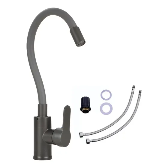 Grifería Monocomando Gadnic Flexible Frio Calor Antigoteo Color Gris Oscuro