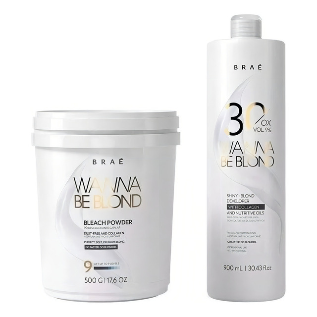 Kit Braé Wanna Be Blond Pó Descolorante 500g Ox 30 Vol 900ml Kit Braé Wanna Be Blond Pó Descolorante 500g Ox 30 Vol 900ml