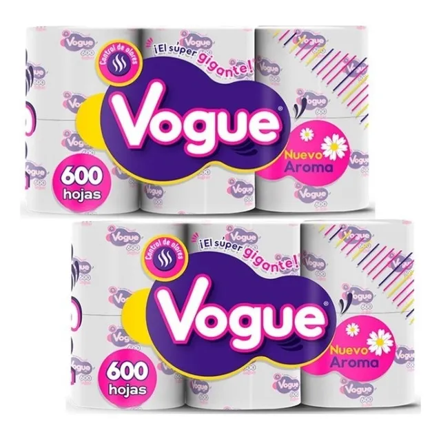 Papel Higienico Vogue 600 Hojas 2 Paquetes De 6 Rollos C/u
