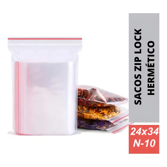 100 Saco Zip Lock Abre Fecha Alimentos Livre Bpa Free 24x34