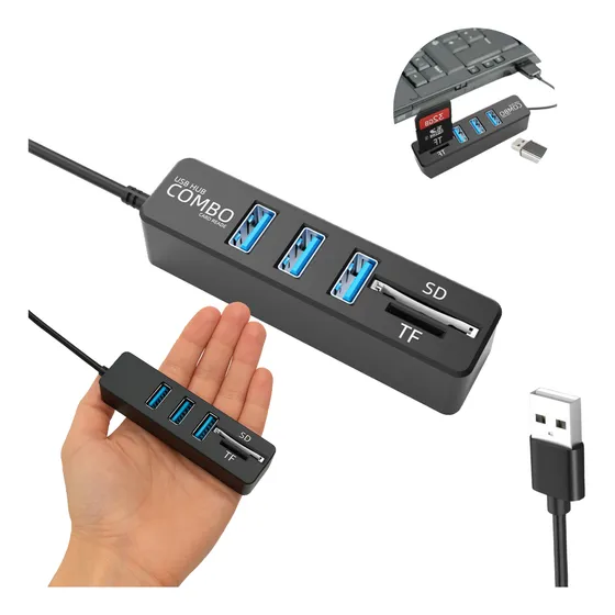 Adaptador Hub Usb 3.0 Multiuso + Entrada Cartões Sd Micro Tf
