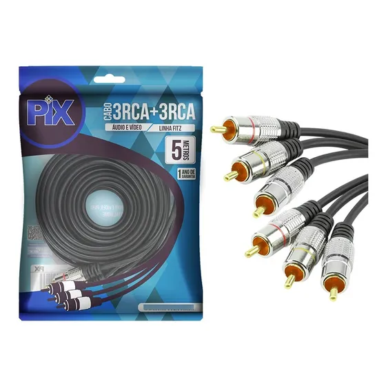 Cabo Rca Fitz 5 Metros 3 + 3 Rca Plug Metal Pix 018-0752