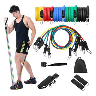 Kit Extensor Elástico 11 Peça Exercício Fitness Pilates Yoga Kit Extensor Elástico 11 Peça Exercício Fitness Pilates Yoga