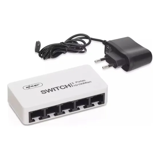 Switch 5 Portas Fast Rj45 Ethernet 10/100 Mbps Mdi-x Bivolt Operação Full Duplex E Half Duplex Compatível Com Padrões Ieee 802.3/802.3u Para Cabos Utp E Fibra Ótica Led De Indicação