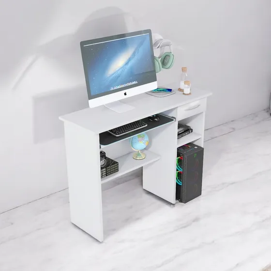 Mesa Computador 90cm Gaveta Suporte Teclado Escritório