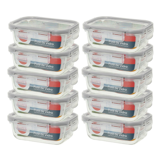 Pote Hermético De Vidro - Marmita 420ml - Kit C/ 10 Unidades Cor Vermelho Pote Hermético De Vidro - Marmita 420ml - Kit C/ 10 Unidades Cor Vermelho