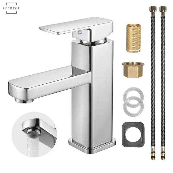 Llave Monomando Fregadero Lavamanos Baño Acero Inoxidable Color Plateado Brillante Marca LEFORGE