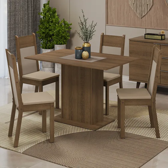 Juego De Comedor Madesa Sheila Con 4 Sillas Marrón/crema/beige Liso