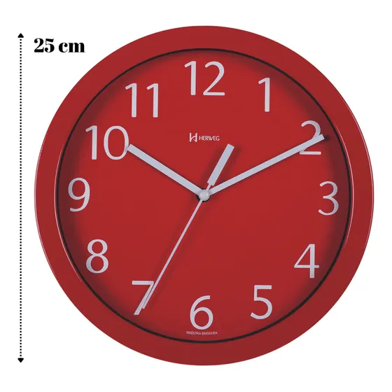Relógio 6718 De Parede tic-tac Alumínio 25 Cm Vermelho Vidro Herweg