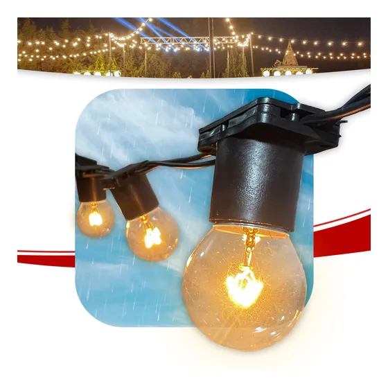 Varal De Luzes 20 Metros Festao Com Lampadas Ja Inclusas Incandescente 15w Clara 220v