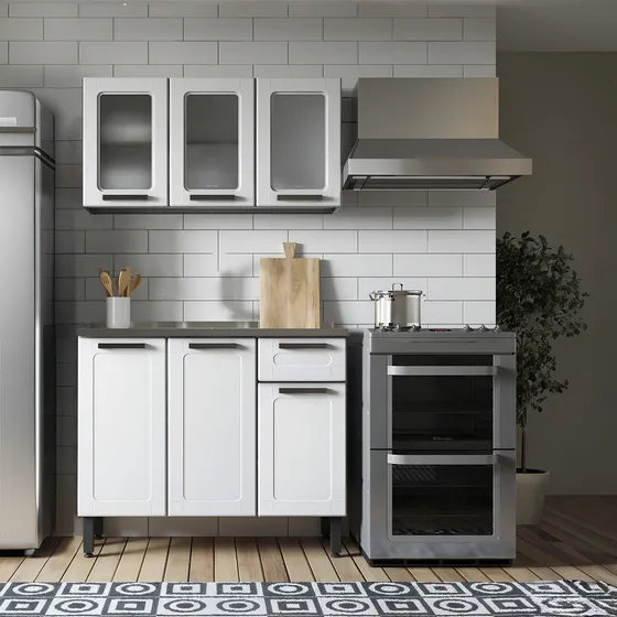 Cocina Integral Simply En Acero 105cm Lavaplatos Izquierdo Color Blanco