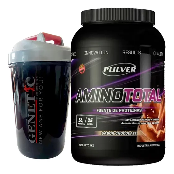 9 Aminoacidos Esenciales Amino Total Pulver 1kg Vaso Genetic Sabor Chocolate
