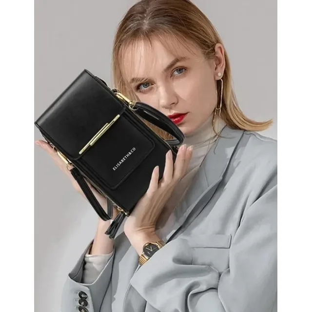 Bandolera Touch Elisabeth&co Eco-cuero Negro Con Pantalla Táctil Y Protección Rfid Liso Oro