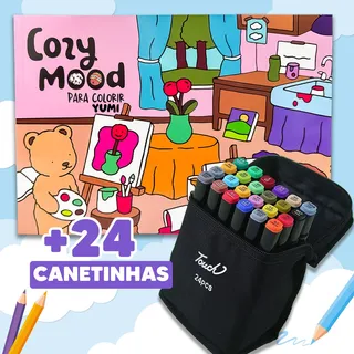 Kit Livro De Colorir Comfy Goods + Estojo Bolsa Caneta Marcadores Canetinhas Bobbie Touch Coloridas Ponta Dupla Kit Livro De Colorir Comfy Goods + Estojo Bolsa Caneta Marcadores Canetinhas Bobbie Touch Coloridas Ponta Dupla