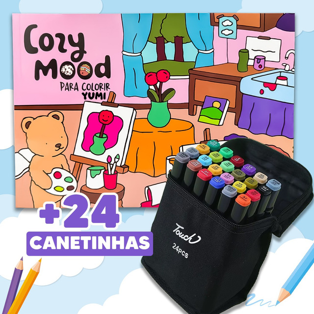 Kit Livro De Colorir Comfy Goods + Estojo Bolsa Caneta Marcadores Canetinhas Bobbie Touch ...