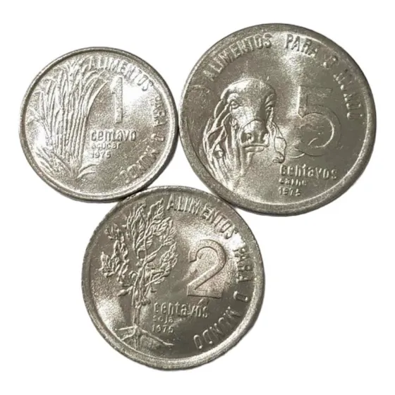 Trio 1,2 E 5 Centavos 1975 Fao- Flor De Cunho!