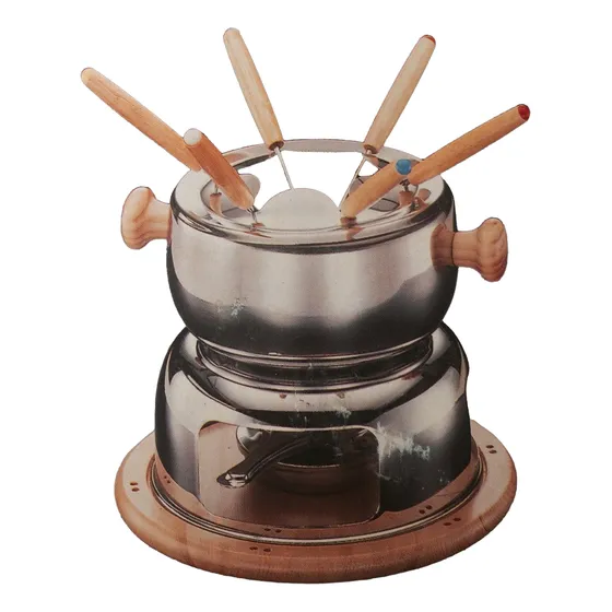 Fondue Set Acero Inoxidable Con Quemador Alcohol Nuevo