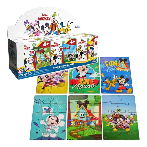 Kit 6 Mini Quebra Cabeça Mickey Mouse E Sua Turma Disney Mdf