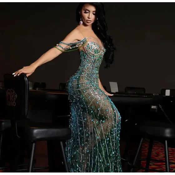 Vestido Gala Mujer Alta Costura Largo Cristales