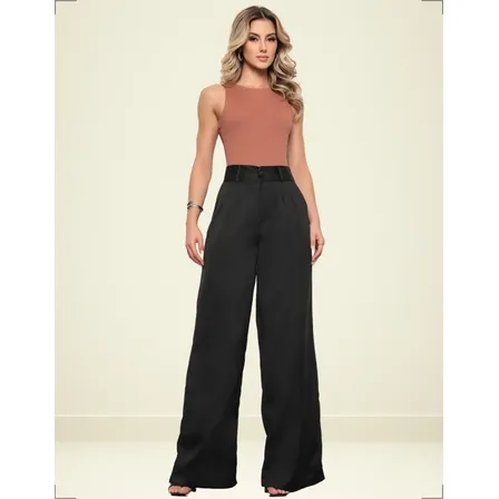 Calça Alfaiataria Wide Leg Feminina Pantalona Social Solta