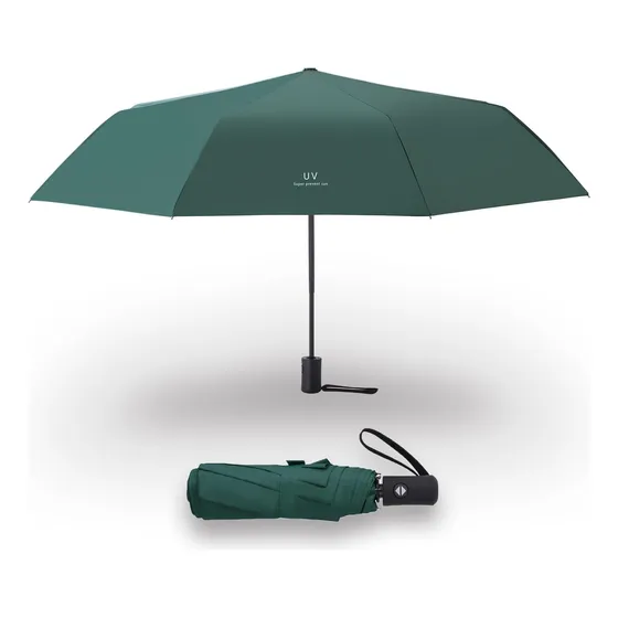 Portátil Protección Uv De Paraguas Plegable Automático Verde Oscuro