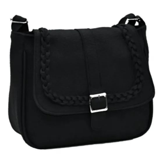 Cartera Bandolera PM Complementos Cuero Sintético Con Tapa Trenzada Color Negro