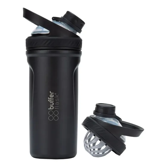 Shaker Vaso Proteina Mezclador Termico Buffer Acero Inoxidable 700ml Black