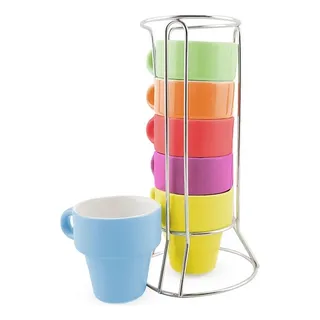 Jogo De Canecas 50ml Cerùmica 6 Peças Suporte Inox Café Chå Jogo De Canecas 50ml Cerùmica 6 Peças Suporte Inox Café Chå