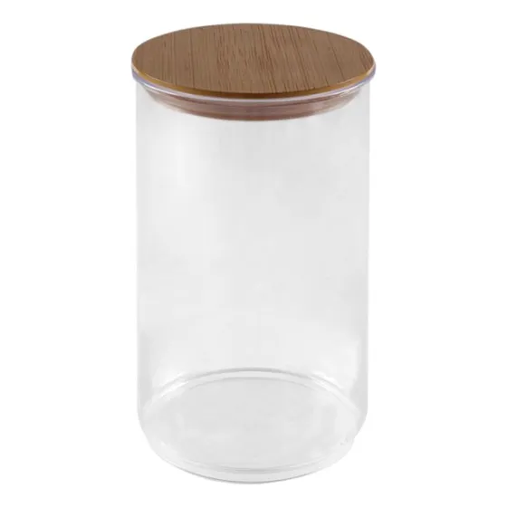 Frasco Redondo Organizador Hermetico Mediano Acrilico Tapa Color Tapa Bambu Plastico