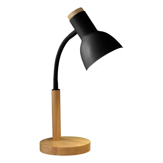Lámpara Escritorio, Metal Y Madera Brazo Flexible Rosca E27
