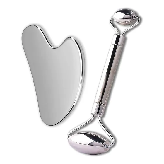 Gua Sha + Rodillo Facial  En Acero Inoxidable, Guasha Tienda