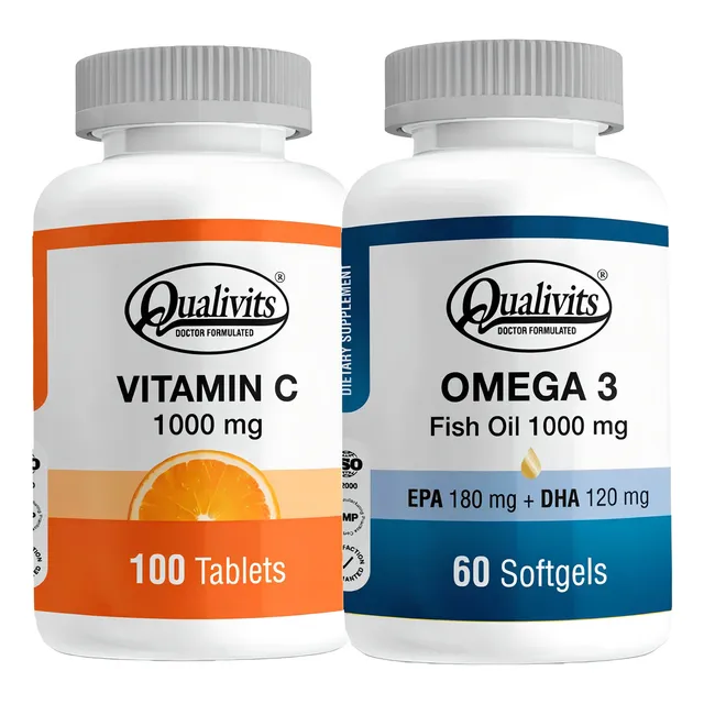Vitamina C 1000 Mg X 100 + Omega 3 1000 Mg X 60 - Qualivits Sabor Natural