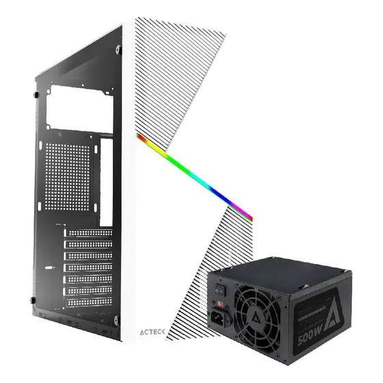 Gabinete Acteck Draco Gm450 500w Media Torre Rgb Cristal  Color Blanco