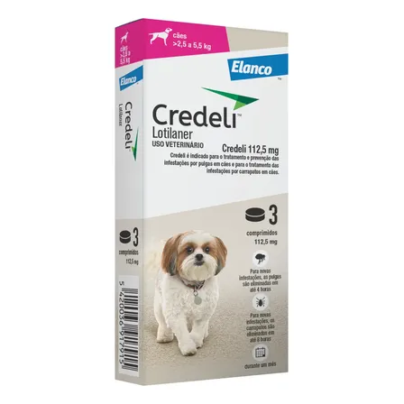 Antipulgas Credeli para Cães 2,5 a 5,5kg Lotilaner 3 Comprimidos
