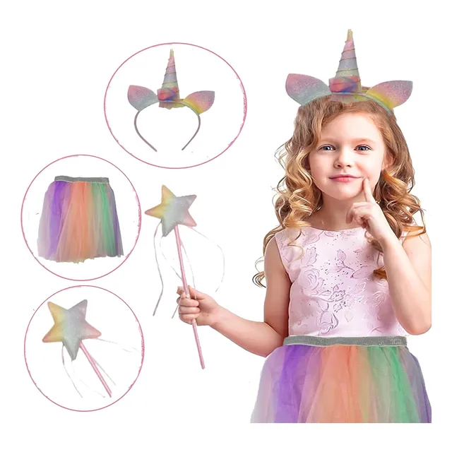 Disfraz Unicornio Mágico Tutu Arcoiris +diadema +varita Mnr 
