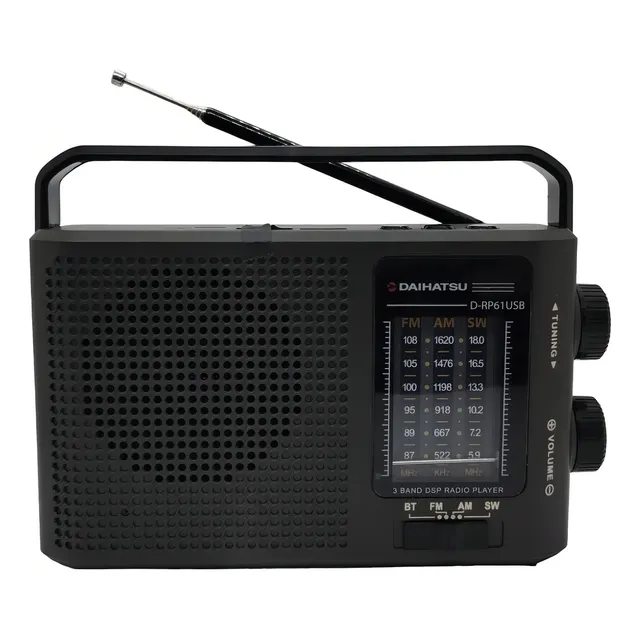 Radio Am/fm Daihatsu D-rp61 Usb/bt Pilas Recargable Linterna Color Negro