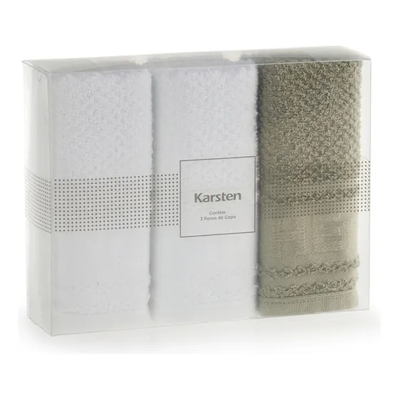 Pano De Prato Felpudo 100% Algodão Kit Cuisine 3 Peças Cor Branco E Verde