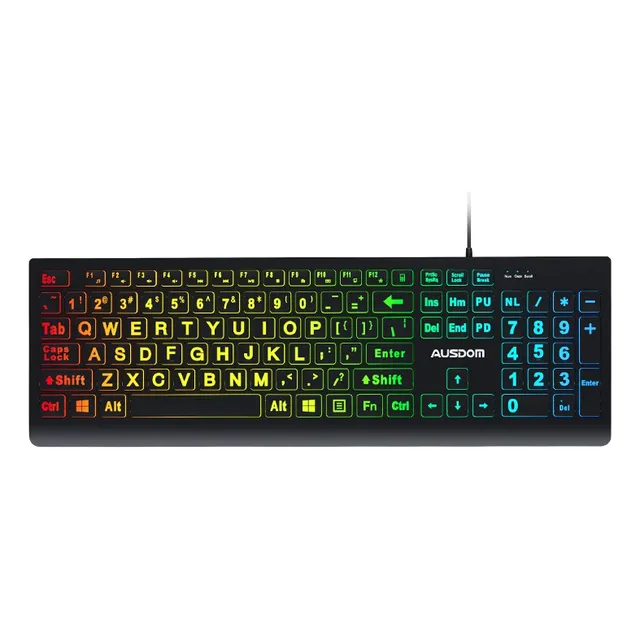 Teclado Ergonómico Rgb De Tamaño Completo Para Portátil Y Pc Teclado Negro Idioma Inglés Us